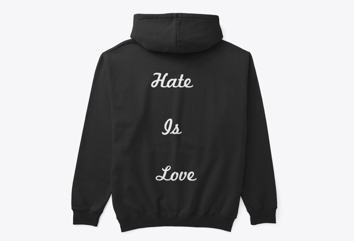 Black Hoodie - Hate Is Love Slogan - QP Crane H/L HOODIES