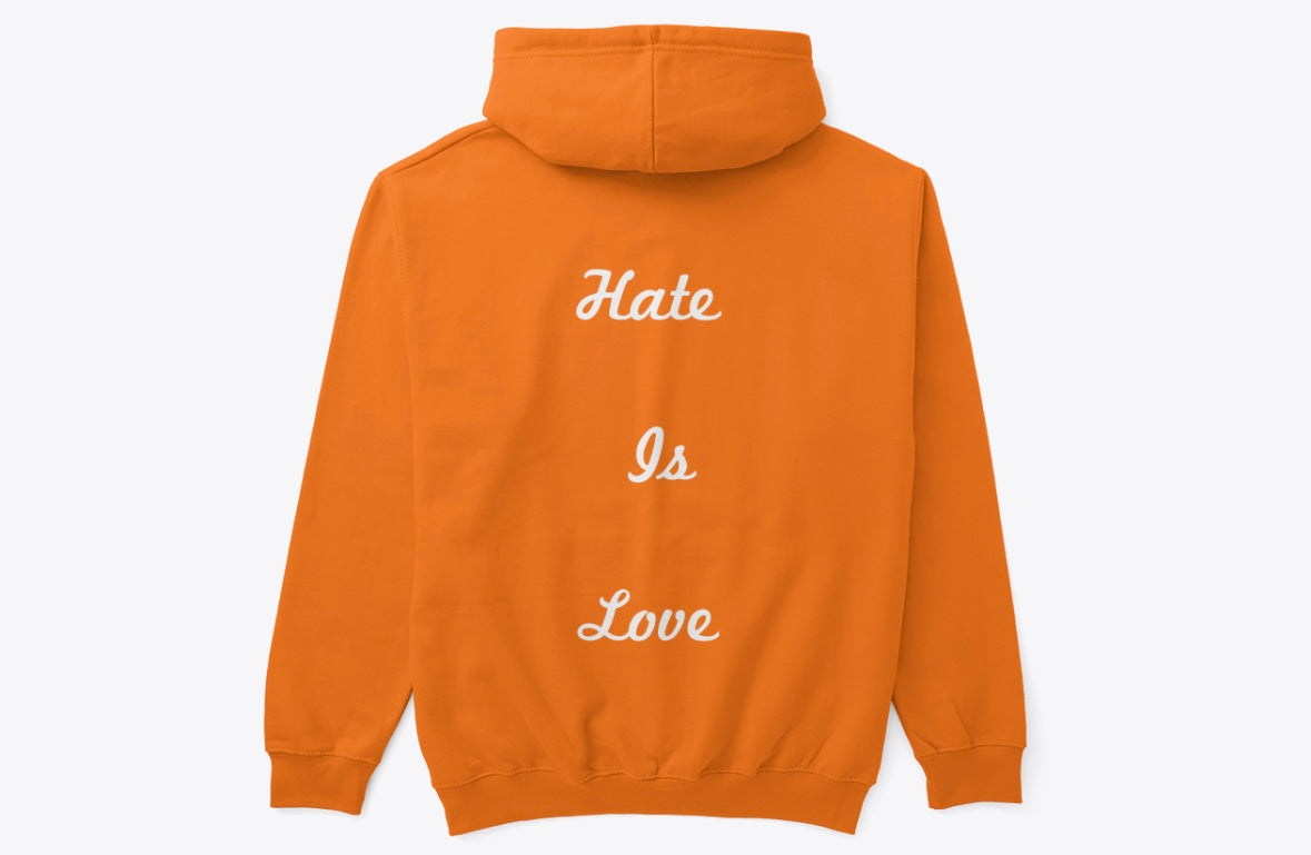 Orange "Hate Is Love" Hoodie by QP Crane - Back View