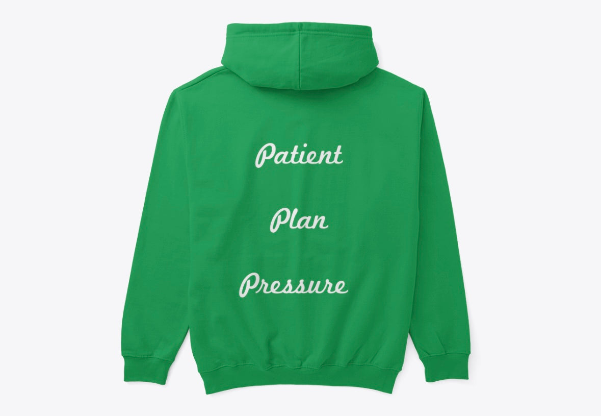 Green PPP Hoodie: Patient Plan Pressure - QP Crane Apparel, Stylish and Trendy Sweatshirt