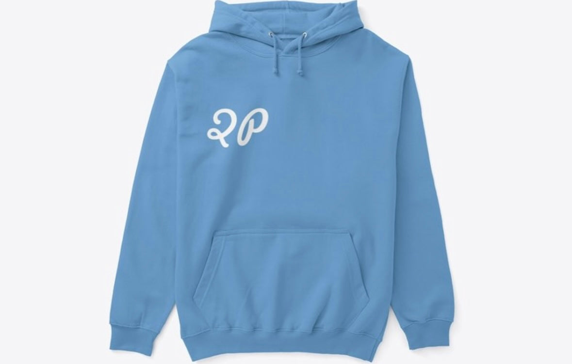 Light Blue "2P" Hoodie | QP Crane Branded Pullover Sweatshirt