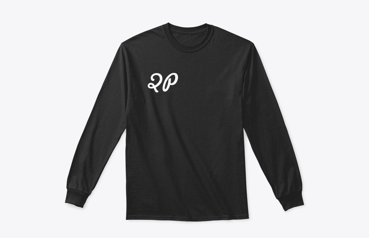 Black long sleeve t-shirt with white '2P' logo. QP Crane H/L Long Sleeve shirt.