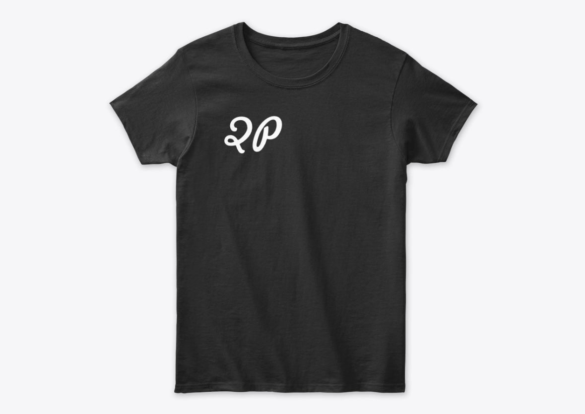 QP Crane Black T-shirt with White "QP" Logo - Stylish Short Sleeve Tee