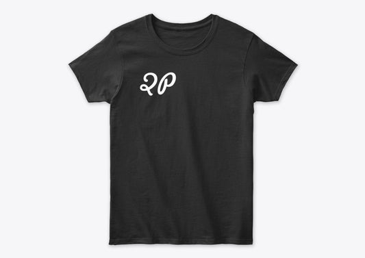 QP Crane Black T-shirt with White "QP" Logo - Stylish Short Sleeve Tee